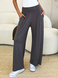 Thumbnail for Double Take Full Size Smocked Wide Waistband Wide Leg Pants