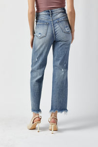 Thumbnail for RISEN High Waist Raw Hem Straight Jeans