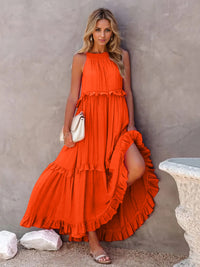 Thumbnail for Ruffled Sleeveless Tiered Maxi Dress with Pockets