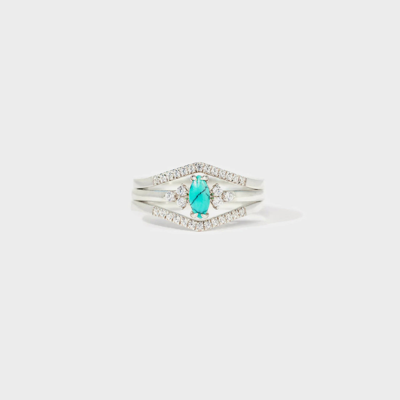 Artificial Turquoise V Shape Inlaid Zircon Ring