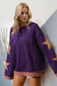 Thumbnail for Double Take Star Patched Long Sleeve Sweatshirt