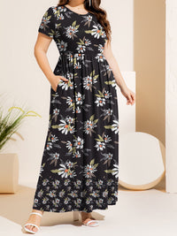 Thumbnail for Plus Size Printed Round Neck Short Sleeve Maxi Dress