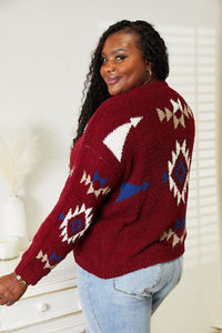 Thumbnail for HEYSON Full Size Aztec Soft Fuzzy Sweater