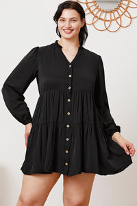 Thumbnail for Ruffled Button Up Long Sleeve Tiered Shirt