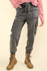 Thumbnail for VERY J Washed Drawstring Jogger Cargo Jeans