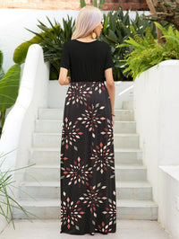 Thumbnail for Printed Round Neck Short Sleeve Maxi Dress