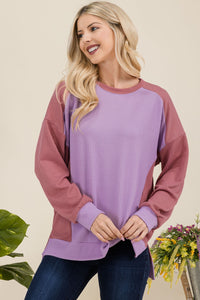 Thumbnail for Celeste Full Size High-Low Contrast Round Neck Sweatshirt