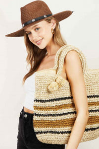 Thumbnail for Fame Striped Straw Braided Tote Bag