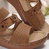 Thumbnail for Flower PU Leather Wedge Sandals