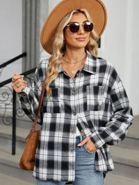 Thumbnail for Plaid Collared Neck Long Sleeve Shirt