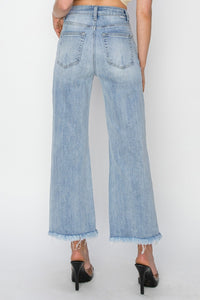 Thumbnail for RISEN High Rise Crop Wide Fray Hem Jeans