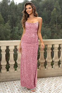 Thumbnail for Sequin Backless Split Maxi Dress