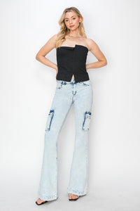 Thumbnail for RISEN Full Size High Rise Cargo Flare Jeans