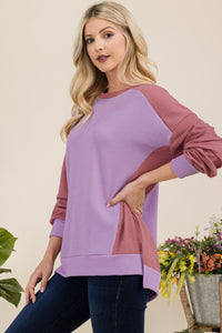 Thumbnail for Celeste Full Size High-Low Contrast Round Neck Sweatshirt