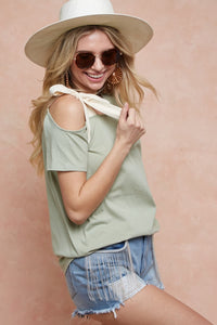 Thumbnail for BiBi Tied Ribbon One Shoulder Short Sleeve T-Shirt