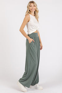 Thumbnail for Mittoshop Stretch Banded Waist Wide Leg Pants with Pockets