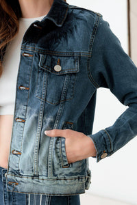 Thumbnail for Faded Blue Front Pockets Silver Buttons Denim Jacket