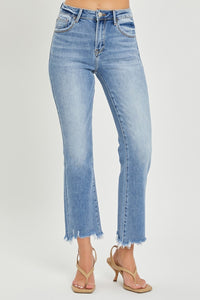 Thumbnail for RISEN Full Size Frayed Hem Cropped Straight Jeans