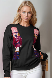 Thumbnail for Double Take Full Size Nutcracker Sequin Long Sleeve Sweater