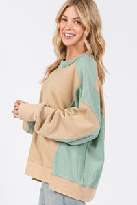 Thumbnail for SAGE + FIG Color Block Round Neck Sweatshirt