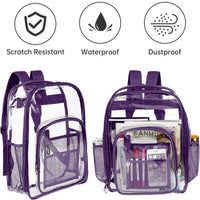 Thumbnail for Clear Backpack Heavy Duty Stadium Approved PVC Transparent Backpacks for Kids Adults Clear School Bookbag with Reinforced Strap for School, Travel, Purple