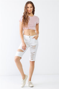 Thumbnail for LITZ LA Distressed Bermuda Denim Shorts