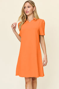 Thumbnail for Double Take Full Size Texture Collared Neck Short Sleeve Dress