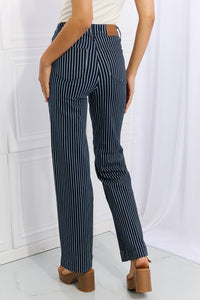 Thumbnail for Judy Blue Cassidy Full Size High Waisted Tummy Control Striped Straight Jeans