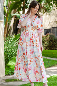 Thumbnail for Floral Deep V Slit Maxi Dress