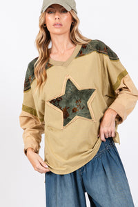 Thumbnail for SAGE + FIG Star Patch Long Sleeve Color Block T-Shirt