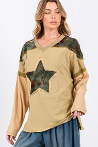 Thumbnail for SAGE + FIG Star Patch Long Sleeve Color Block T-Shirt