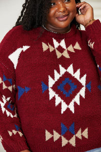 Thumbnail for HEYSON Full Size Aztec Soft Fuzzy Sweater