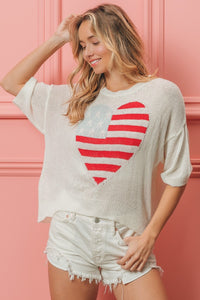 Thumbnail for BiBi Striped Heart Contrast Knit Top