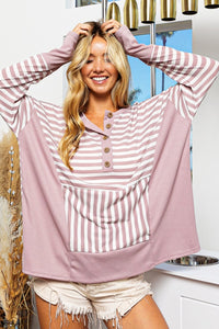 Thumbnail for BiBi Striped Thumbhole Long Sleeve Top