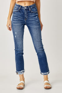 Thumbnail for Risen Full Size High-Rise Frayed Cuffed Straight Jeans