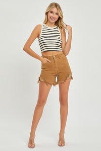 Thumbnail for RISEN High Waist Frayed Hem Denim Shorts