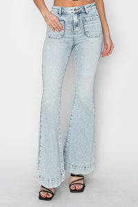 Thumbnail for Risen Full Size High Rise Front Patch Pocket Flare Jeans