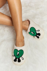 Thumbnail for Melody Love Heart Print Plush Slippers