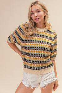 Thumbnail for BiBi Multi Color Half Sleeve Sweater