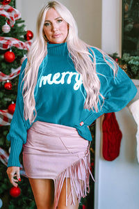 Thumbnail for Double Take Full Size Merry Christmas Turtleneck Long Sleeve Sweater