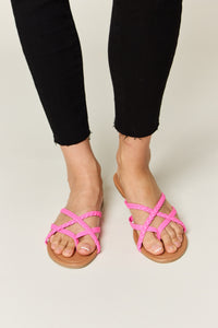 Thumbnail for WILD DIVA Crisscross PU Leather Open Toe Sandals