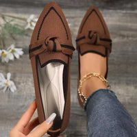 Thumbnail for Bow Contrast Trim Point Toe Loafers