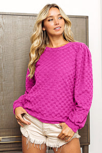 Thumbnail for BiBi Round Neck Brushed Checker Top