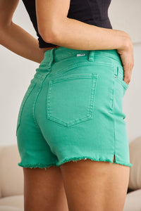 Thumbnail for RFM Tummy Control High Waist Raw Hem Denim Shorts