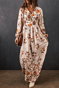 Thumbnail for Floral V-Neck Long Sleeve Maxi Dress