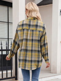 Thumbnail for Mandy Pocketed Plaid Collared Neck Long Sleeve Shirt