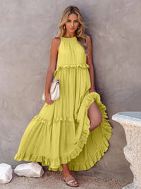 Thumbnail for Ruffled Sleeveless Tiered Maxi Dress with Pockets