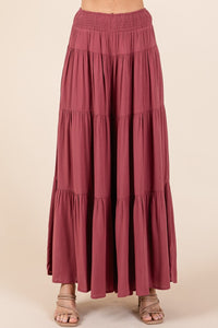 Thumbnail for Mittoshop Tier Detail Smocked Elastic Waist Wide Leg Pants