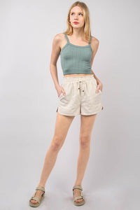 Thumbnail for VERY J Drawstring Elastic Waist Linen Shorts