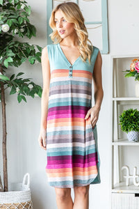 Thumbnail for Heimish Full Size Striped Sleeveless V Neck Dress